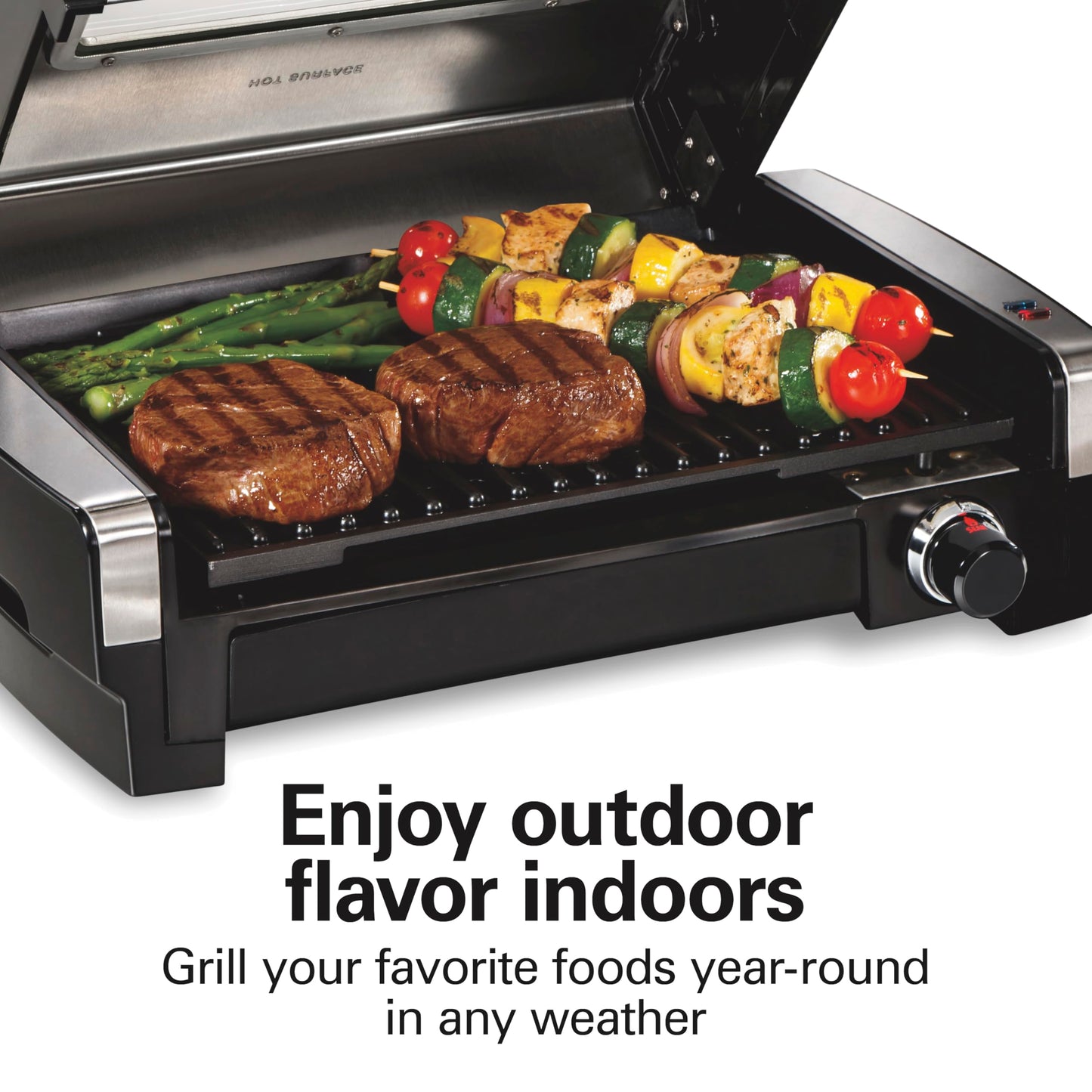 Electric Indoor Searing Grill – 118 sq. in., Viewing Window, Adjustable Temp to 450°F, Stainless Steel