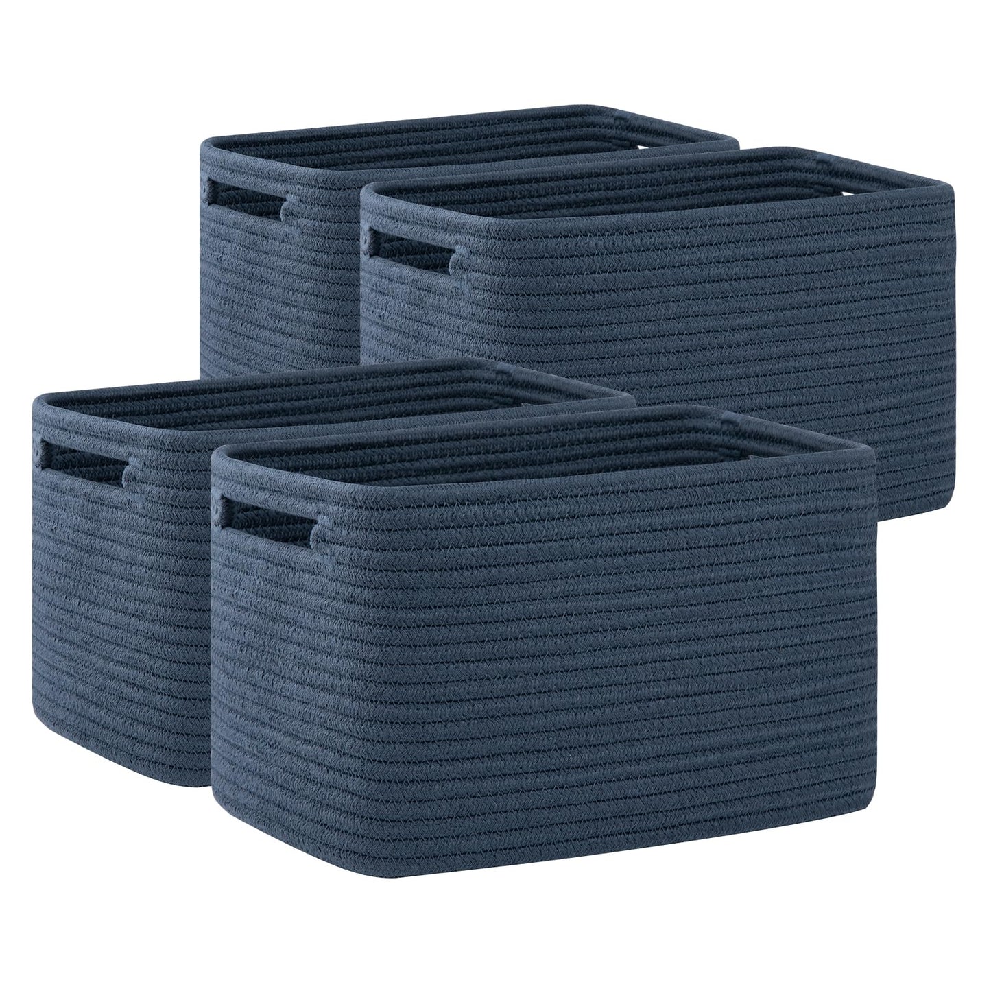 OIAHOMY 4 Pack Storage Baskets for Organizing, Cube Storage Bins for Shelves, Rectangle Storage Baskets With Handles, Woven Baskets for Storage, 12.7''Lx9''Wx7.8''H, Black