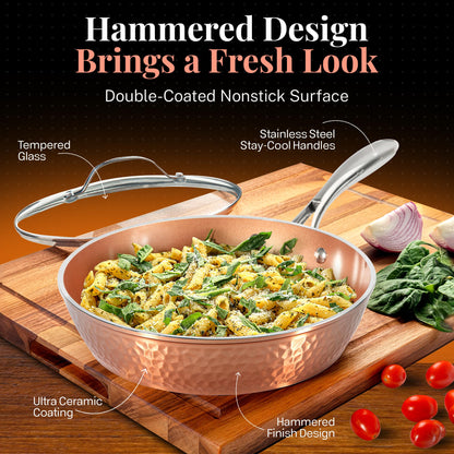 Gotham Steel 10-Piece Nonstick Cookware Set – Ti-Cerama Coating, Skillets, Pots & Steamer Insert – Red