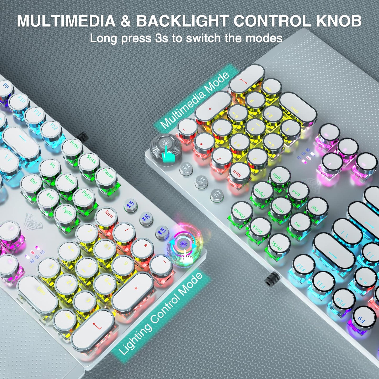 AULA F2088 Mechanical Gaming Keyboard – Blue Switches, Rainbow LED Backlit, Media Knob, Wrist Rest, Retro Typewriter Keycaps, USB Wired
