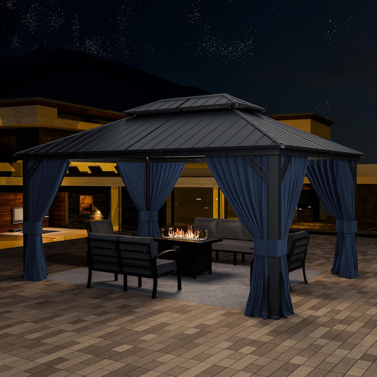 12x20ft Hardtop Gazebo Double Roof, Outdoor Pavilion with 2-Layer Hard top Galvanized Iron Frame Garden Tent, Suitable for courtyards, backyards, Decks, and Grass