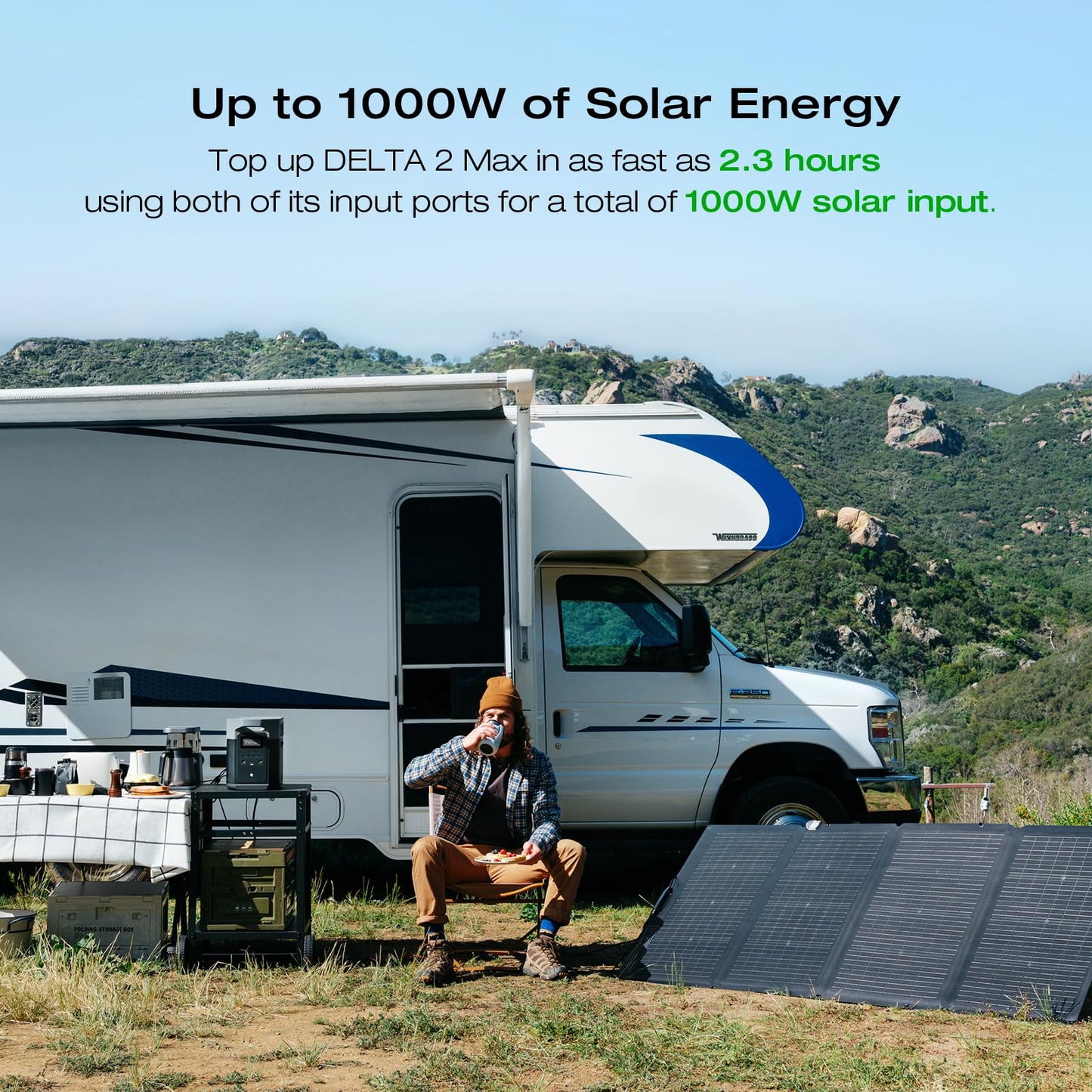 Générateur solaire EF ECOFLOW DELTA 2 Max 2048Wh avec panneau solaire 400W, batterie LFP, centrale électrique portable jusqu'à 3400W de sortie CA, charge rapide 0-80% en 43 minutes, générateur solaire pour camping, camping-car 