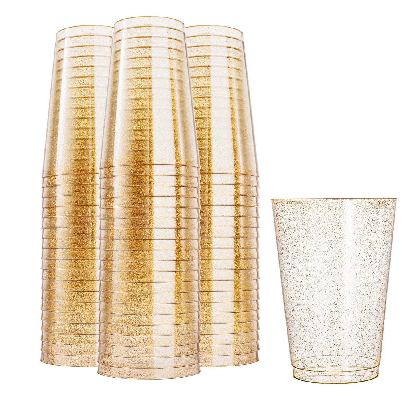 N9R 72 Pack Gold Plastic Cups, 12OZ Clear Plastic Cups with Gold Rim, Disposable Cups Perfect for Parties, Wedding and Birthday