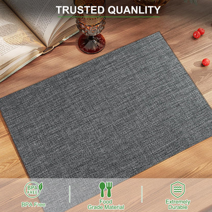 Set of 6 Placemats – Washable Woven Vinyl Table Mats for Dining, Kitchen, Indoor/Outdoor Use