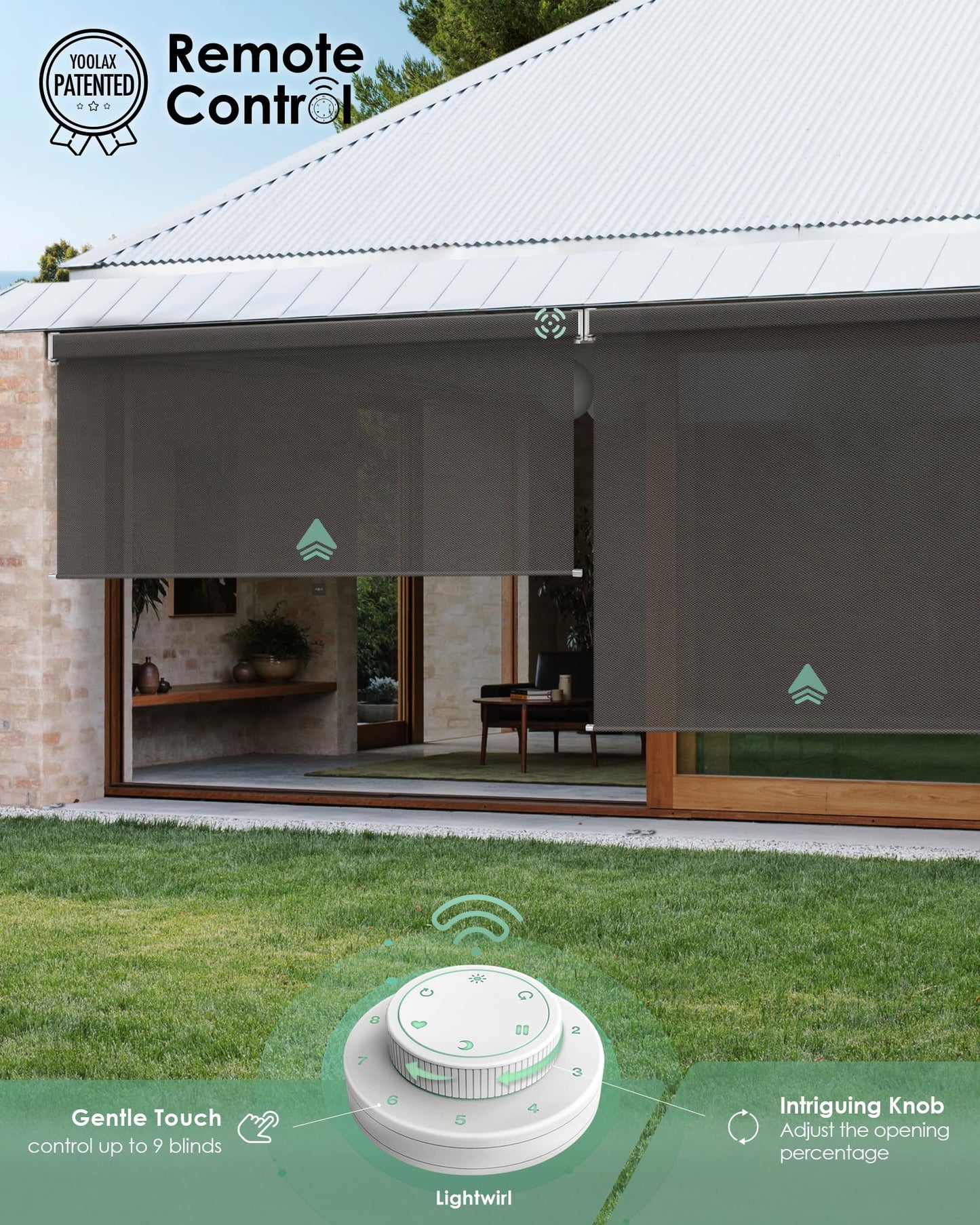 Yoolax Motorisierte Außenrollos, Smart-Jalousien, kompatibel mit Alexa Google, Sonnenschutz mit Fernbedienung, Smart-Jalousien für Veranda, Terrasse, wasserdichte Rollos, individuell anpassbar (3 % Offenheit, Alpine Rock) 