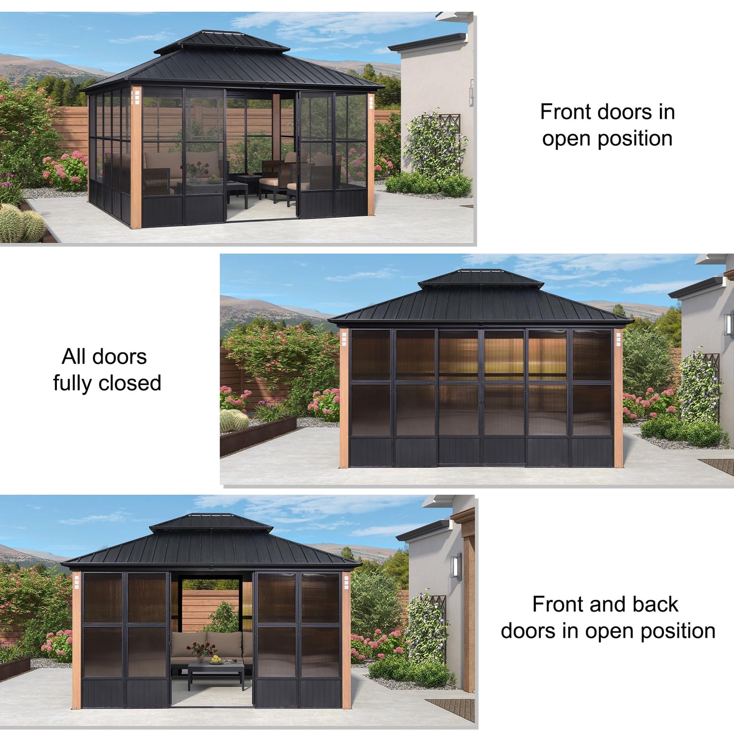 PURPLE LEAF 12' X 14' Patio Hardtop Gazebo Double Top Outdoor Screen House Aluminum Solarium Backyard Sun Room with Detachable Windows