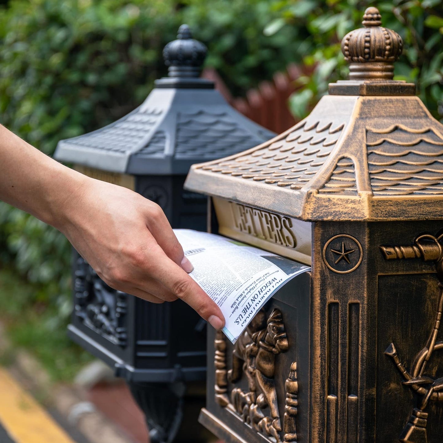 Boîte aux lettres antirouille en aluminium moulé avec verrou de sécurité, montage sur poteau, grande taille, bronze 