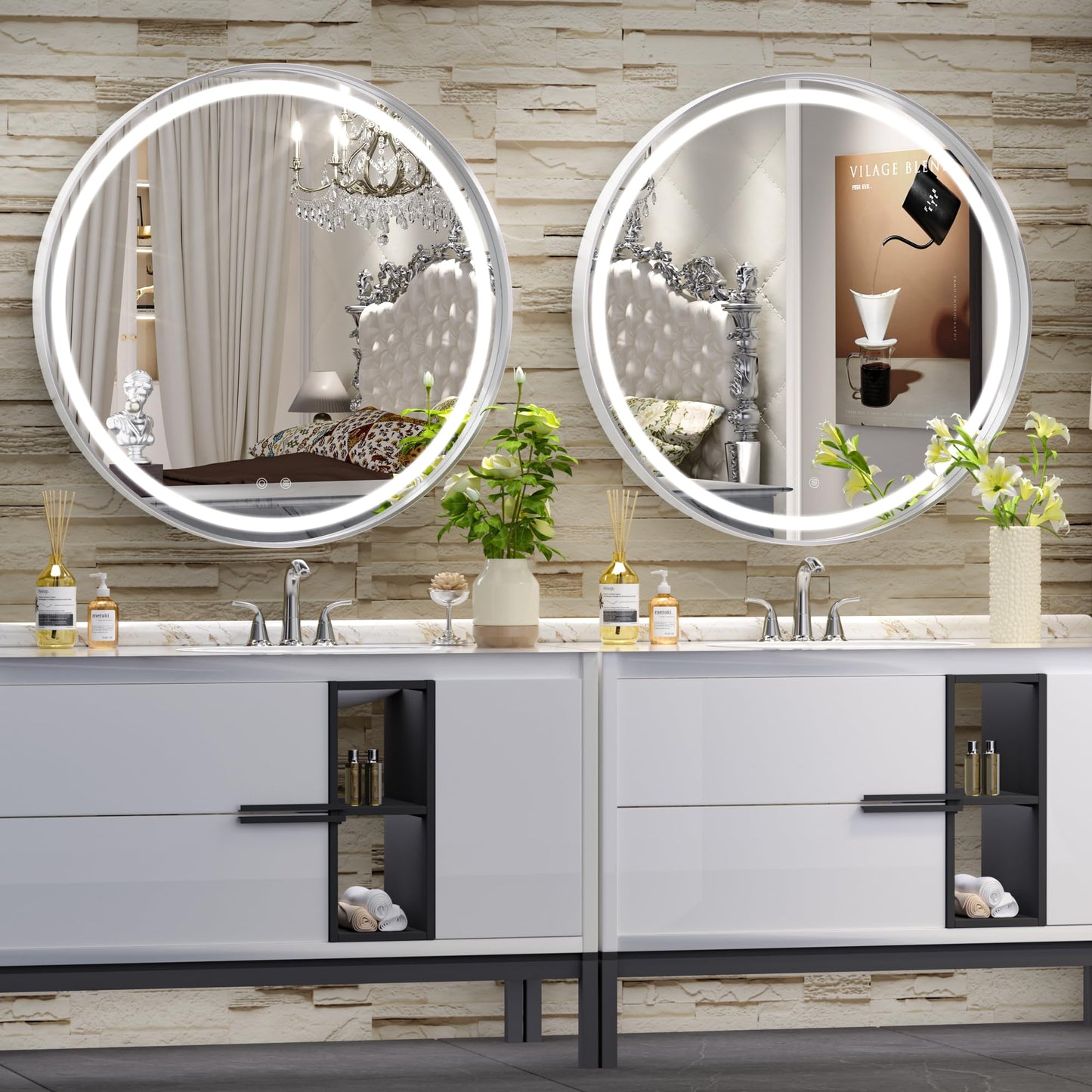 Hasipu Wall Mirrors Decorative, 40" Mirror Wall Decor, Beveled Edge Frameless Wall Mount Round Mirror for Living Room