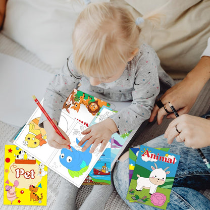 20 Mini Coloring Books (5.1” × 7”) for Kids Ages 2–8 + Bonus Book of 200 Inspiring Stickers