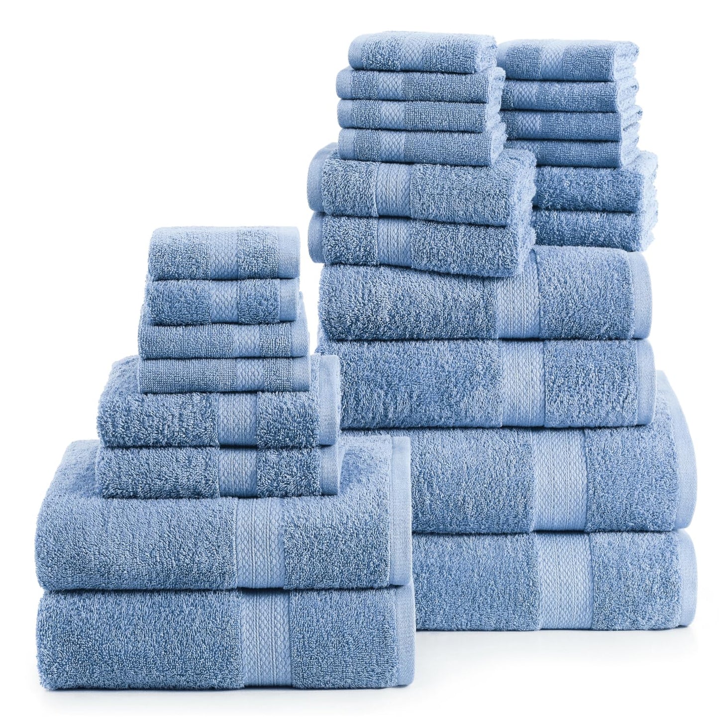 LANE LINEN 24 Piece Bathroom Towels Set - 100% Cotton Bath Towel Sets, 4 Bath Towels Extra Large, 2 Bath Sheets, 6 Hand Towels for Bathroom, 8 Face Wash Cloth, 4 Fingertip Towels - White Towels