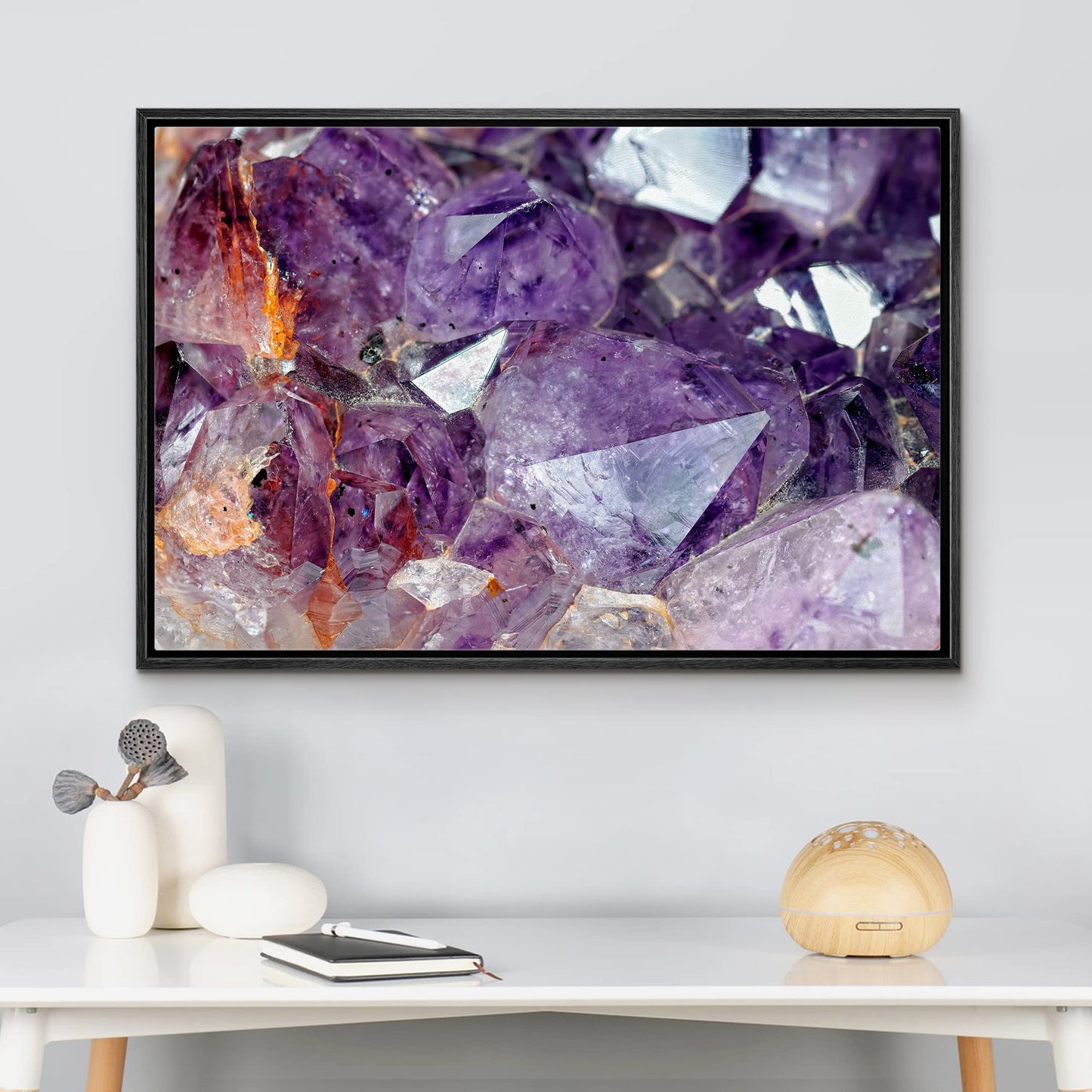 wall26 Framed Canvas Print Wall Art Purple, Gold and Teal Marble Landscape Abstract Shapes Illustrations Modern Chic Colorful Multicolor Ultra for Living Room, Bedroom, Office - 24x36 Natural