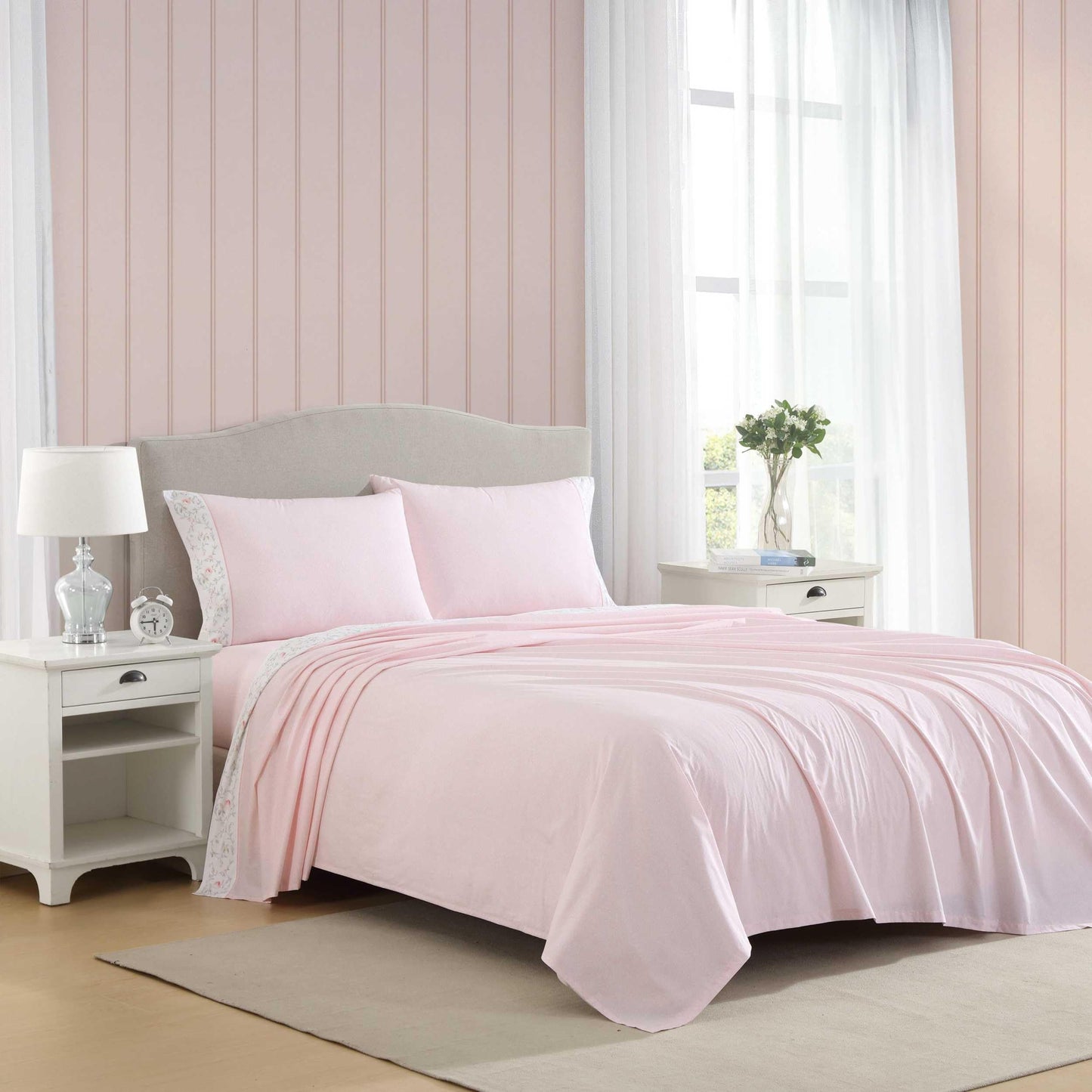 Laura Ashley - Sheet Set, Breathable Cotton Percale Bedding with Matching Pillowcases, Soft Home Decor