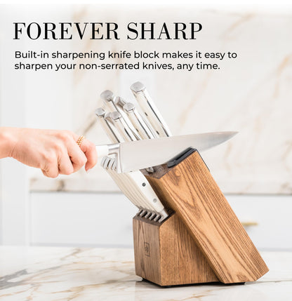 Copper Knife Set with Block - 14 PC Self Sharpening Knife Block Set