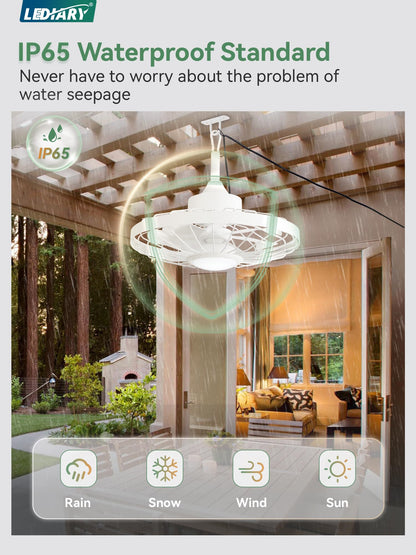 Outdoor Hanging Ceiling Fan with Light – 3CCT, 6-Speed, IP65
