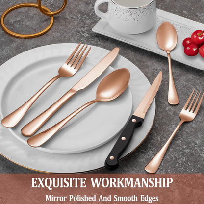 24-Piece Silverware Set with Steak Knives – Stainless Steel Flatware for 4