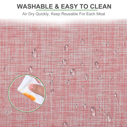 Set of 6 Placemats – Washable Woven Vinyl Table Mats for Dining, Kitchen, Indoor/Outdoor Use