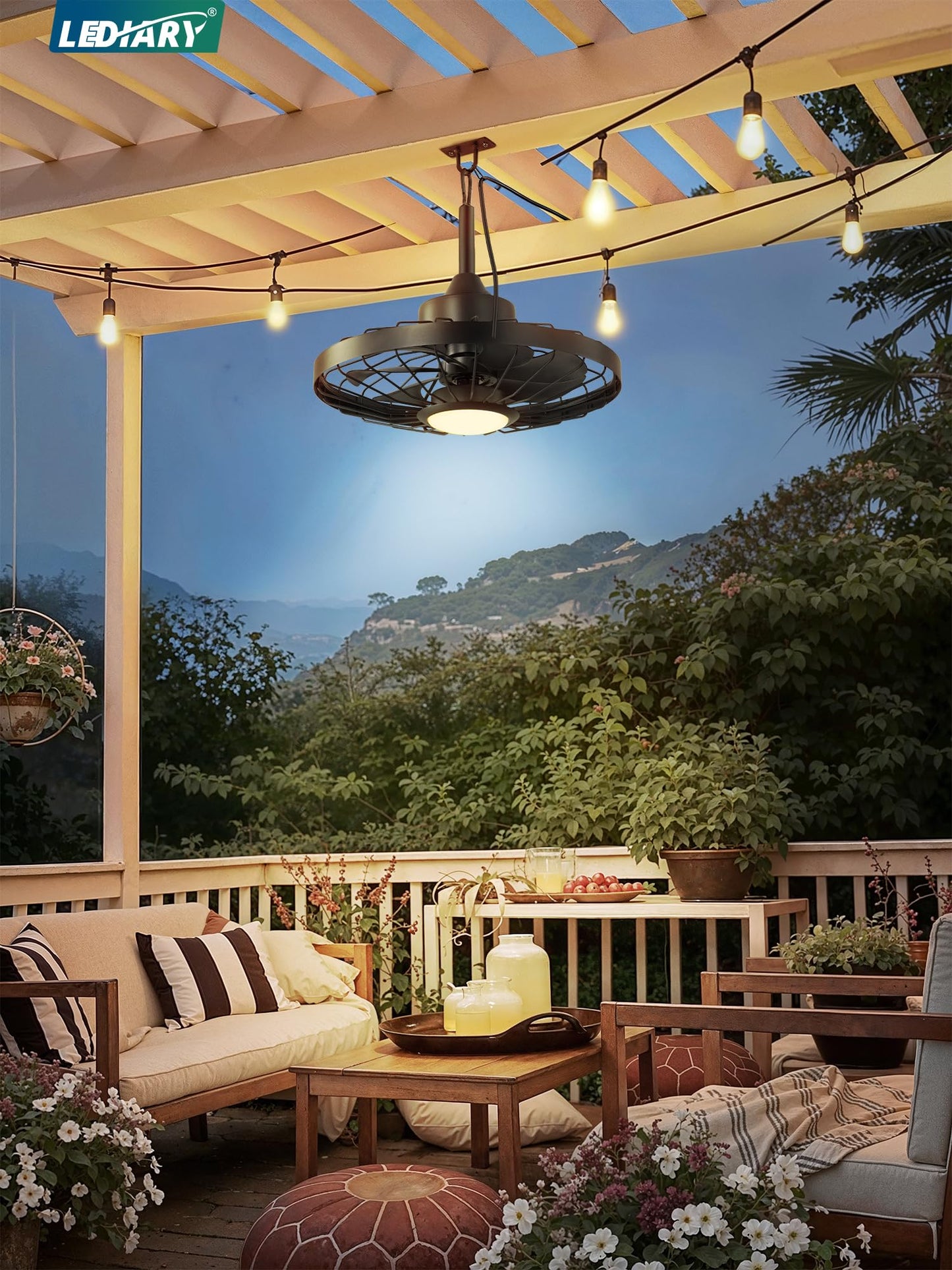 Outdoor Hanging Ceiling Fan with Light – 3CCT, 6-Speed, IP65
