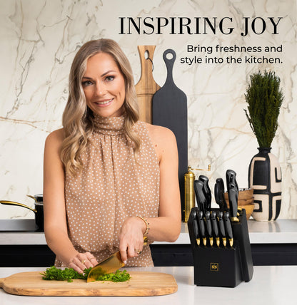 Copper Knife Set with Block - 14 PC Self Sharpening Knife Block Set