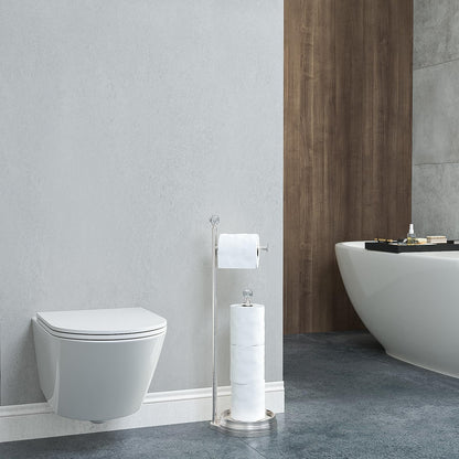 Weighted Freestanding Toilet Paper Holder – Metal Bathroom Stand with Crystal Accent