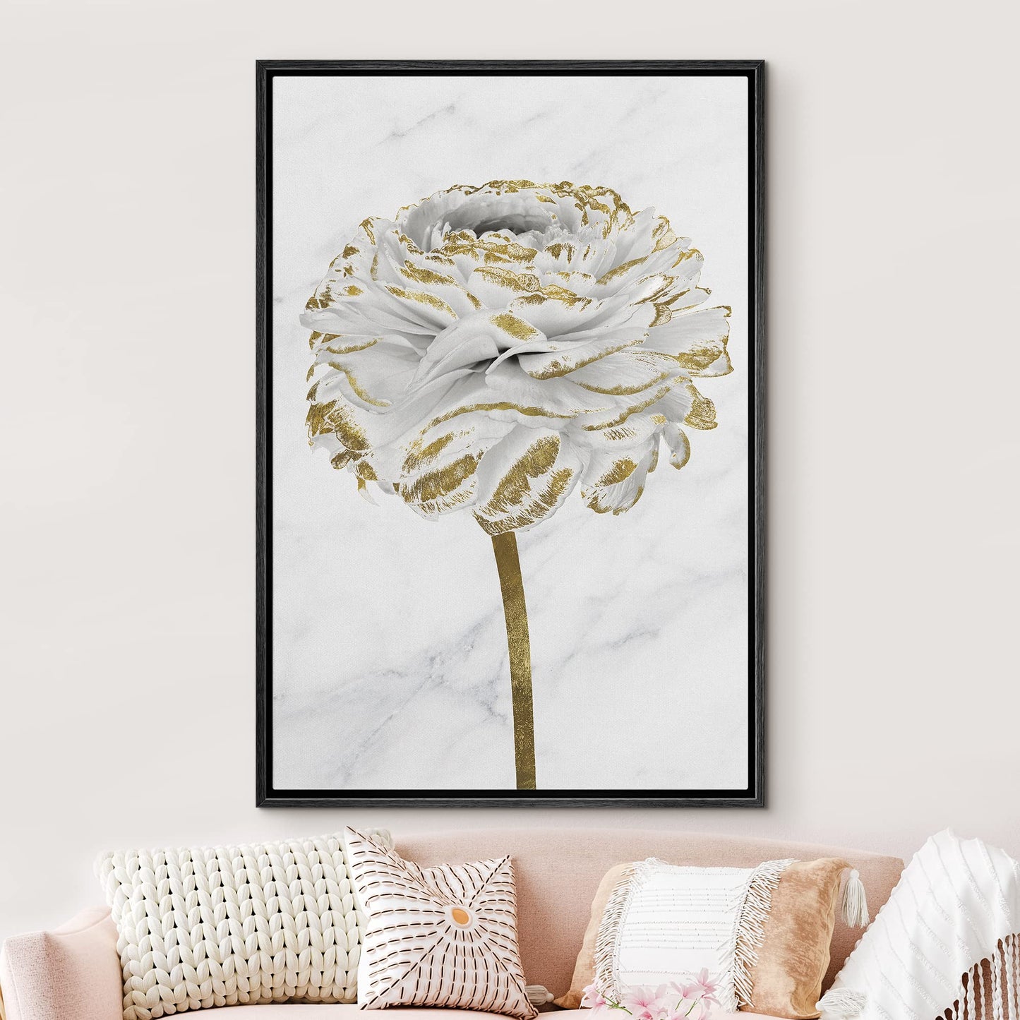 Canvas Print Wall Art White Gold Close Up Garden Carnation Flower Plant Nature Wilderness Illustrations Modern Art Farmhouse/Country Rustic Relax/Calm for Living Room, Bedroom, Office - 16"x24"