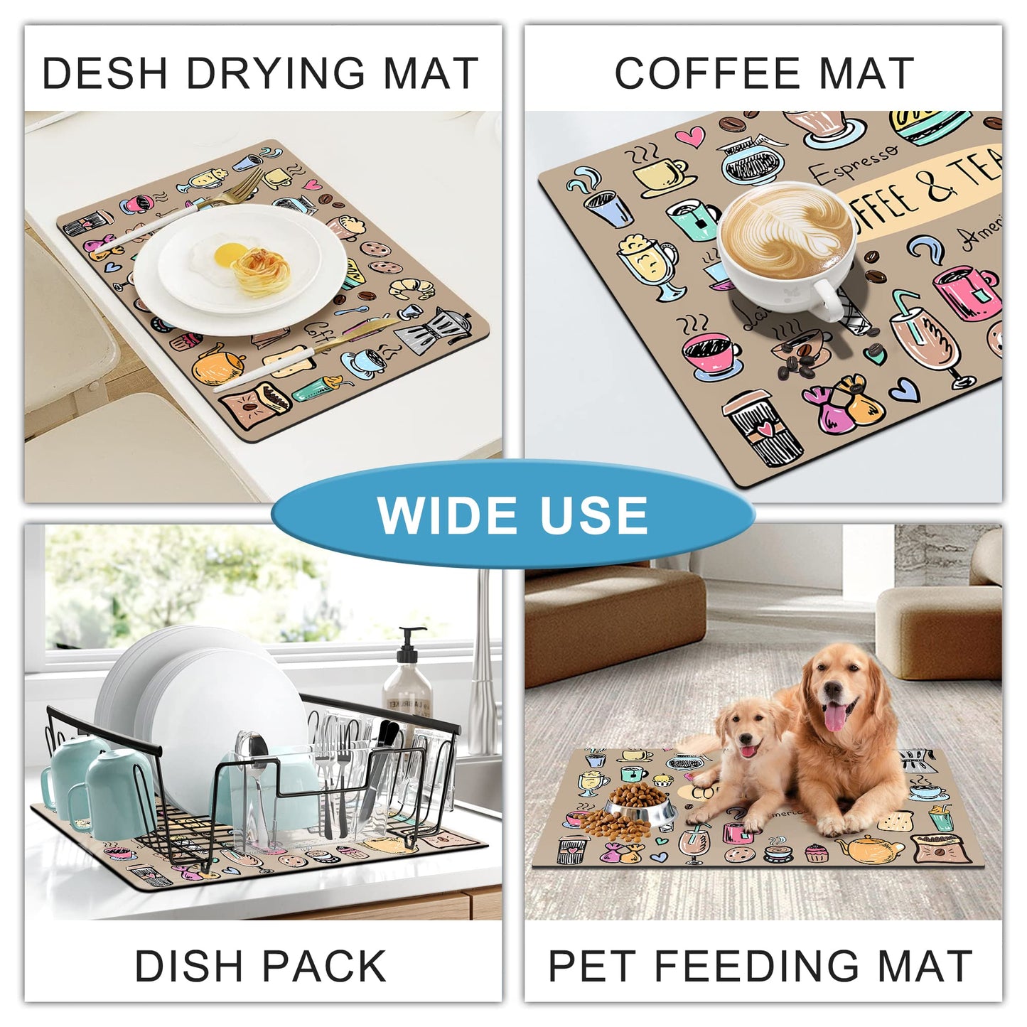 Coffee Maker Mat for Countertops, Coffee Bar Accessories Fit Under Coffee Machine Mat, 19"x12" Rubber Backed Coffee Pots, Table Mat Under Appliance, Dish Drying Mat, Marble Gray for Kitchen Counter