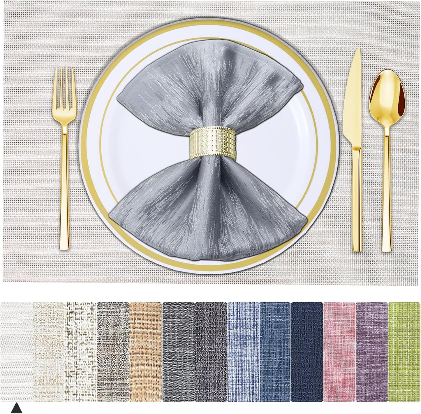 Placemats Set of 6 Woven Vinyl Placemat for Dining Table Washable Wipeable Kitchen Place Mats Durable Indoor Outdoor Table Mats 01 Beige, 6 Pcs