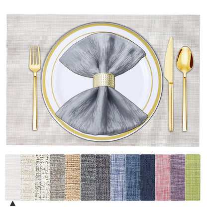 Set of 6 Placemats – Washable Woven Vinyl Table Mats for Dining, Kitchen, Indoor/Outdoor Use