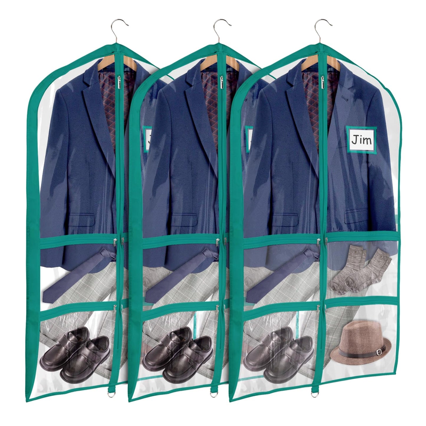Univivi Clear PVC Dance Costume Bags (3 Pack) Garment Bag 40 Inch for Dance Competitions, with 4 Medium Clear Zipper Pockets and 1 Large Back Zippered Pocket [Upgraded Version]