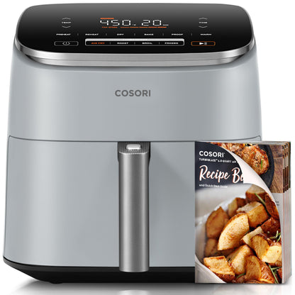COSORI 6-Qt Air Fryer TurboBlaze – 9-in-1 Compact Oven, 90–450°F, Fast Turbo Mode, Grey, Low Oil Cooking, Roast, Bake, Reheat