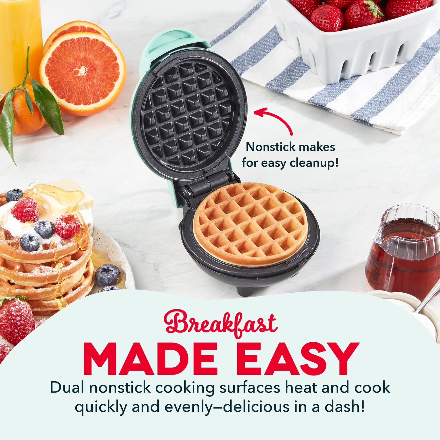 DASH Mini Maker for Individual Waffles, Hash Browns, Keto Chaffles with Easy to Clean, Non-Stick Surfaces, 4 Inch, White Pineapple
