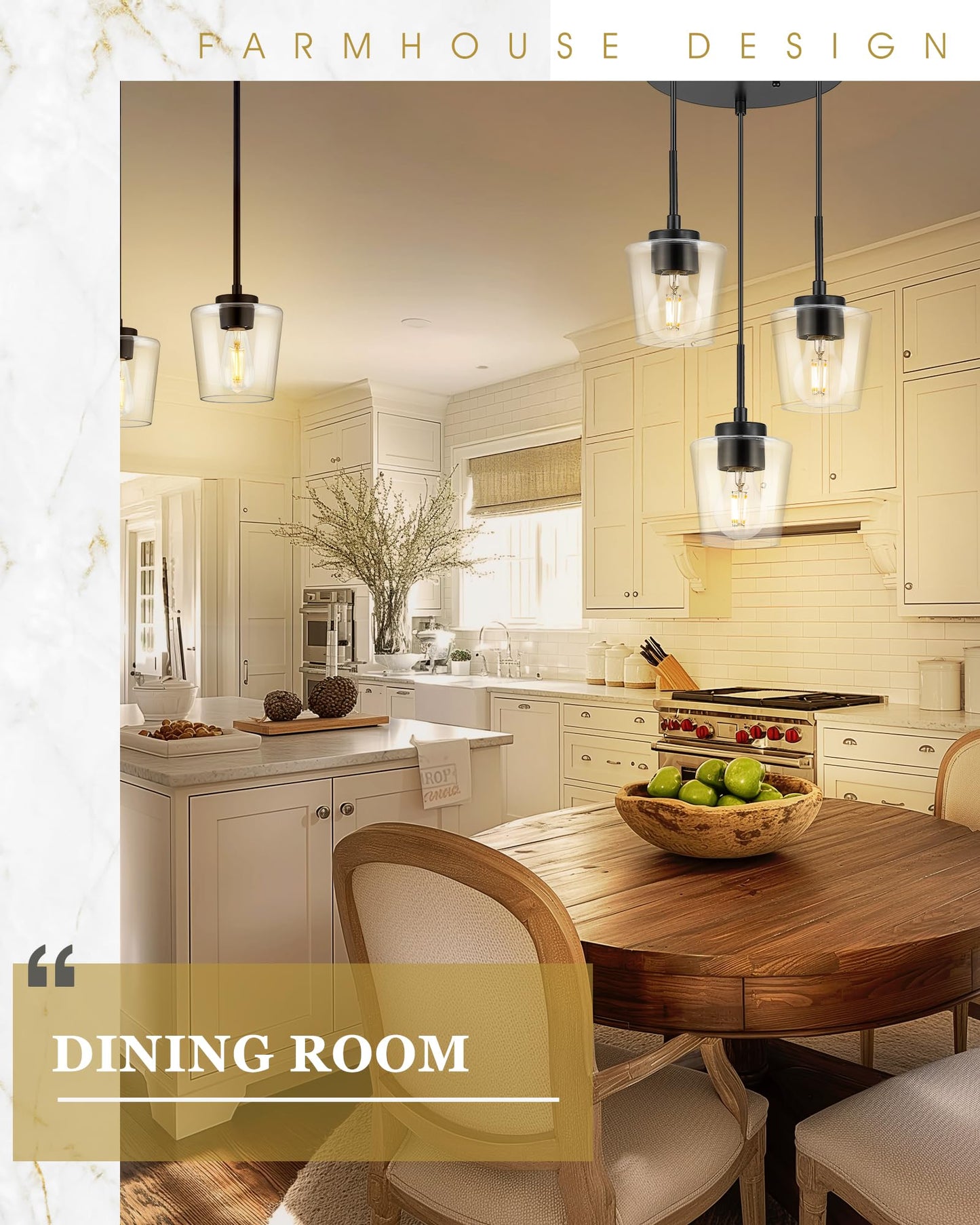 3-Light Pendant Light Fixtures, Brushed Gold Dining Room Light Fixture Over Table, Adjustable Kitchen Island Lighting with Milk White Glass, Farmhouse Hanging Light Fixture, AD-22004-3P-GD