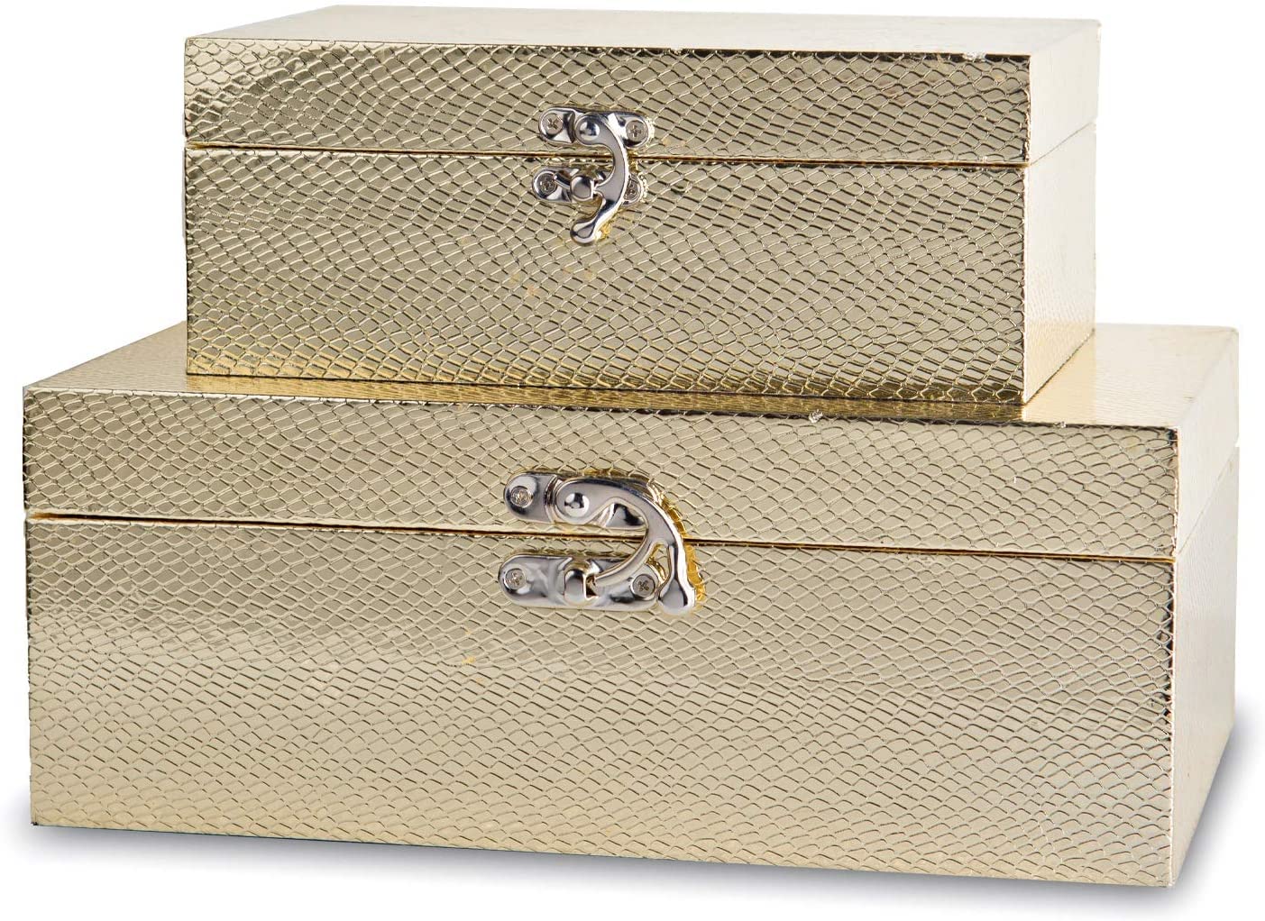 MODE HOME Set of 3 Wooden Decorative Book Boxes, Gold Storage Gift Boxes, Fake Book Boxes Ideal for Wedding Memories Jewelry Trinket Ring