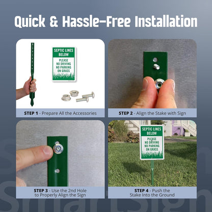 SmartSign Septic Lines Below Yard Sign, 10 x 7 in Aluminum Lawn Sign with 18 in Stake, Green & White
