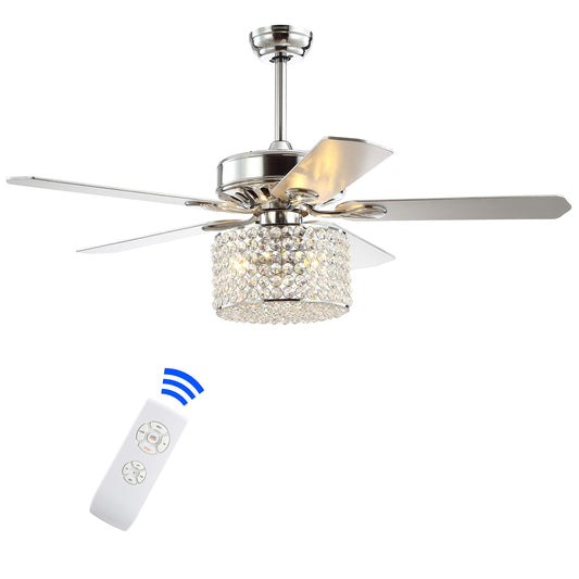 JONATHAN Y JYL9606A Brandy 52" 3-Light Crystal Prism Drum LED Ceiling Fan With Remote, Transitional, Glam, Classic, Modern, Contemporary, Living Room, Family Room, Dining Room, Bedroom, Chrome