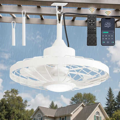 Outdoor Hanging Ceiling Fan with Light – 3CCT, 6-Speed, IP65