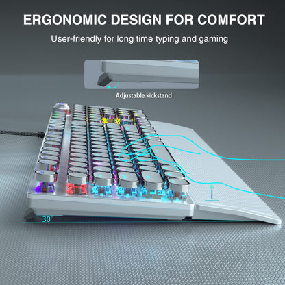 AULA F2088 Mechanical Gaming Keyboard – Blue Switches, Rainbow LED Backlit, Media Knob, Wrist Rest, Retro Typewriter Keycaps, USB Wired