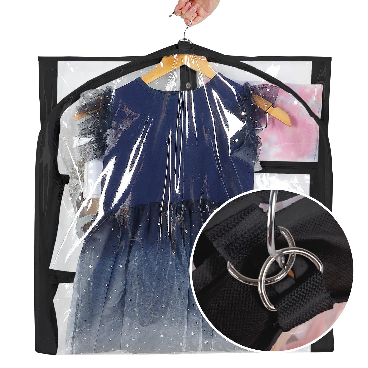Univivi Clear PVC Dance Costume Bags (3 Pack) Garment Bag 40 Inch for Dance Competitions, with 4 Medium Clear Zipper Pockets and 1 Large Back Zippered Pocket [Upgraded Version]