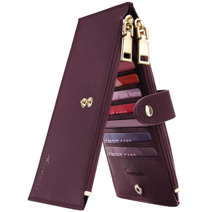 Travelambo RFID Wallet Women Large Size Bifold Multi Card Wallet Case with Zipper Pocke Credit Card Holder for Women