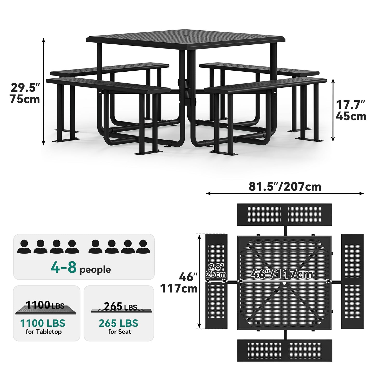 YITAHOME Table de pique-nique d'extérieur de 1,8 m avec plateau en bois, cadre en acier robuste et ouverture pour parapluie, table de pique-nique robuste idéale pour la cour, le patio, les rassemblements sur la pelouse, marron clair 