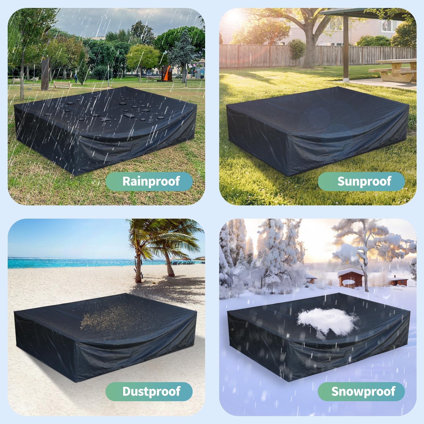 Housse de canapé d'extérieur NICESOUL® Housse de meubles imperméable Revêtement PU avec aérations Fermetures à glissière réglables Housse de conversation pour patio Noir 