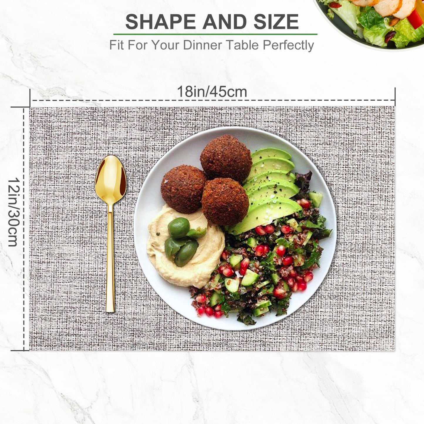 Set of 6 Placemats – Washable Woven Vinyl Table Mats for Dining, Kitchen, Indoor/Outdoor Use