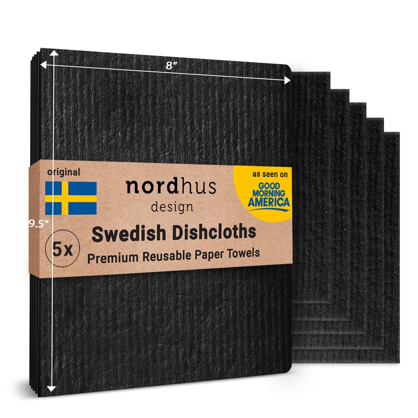 Nordhus Design Swedish Dishcloths for Kitchen, 10 Cloths, Made in Sweden - Reusable, Washable Cellulose Cotton Kitchen Cloths - Replace Paper Towels, Wipes, Sponges, Dish Rags