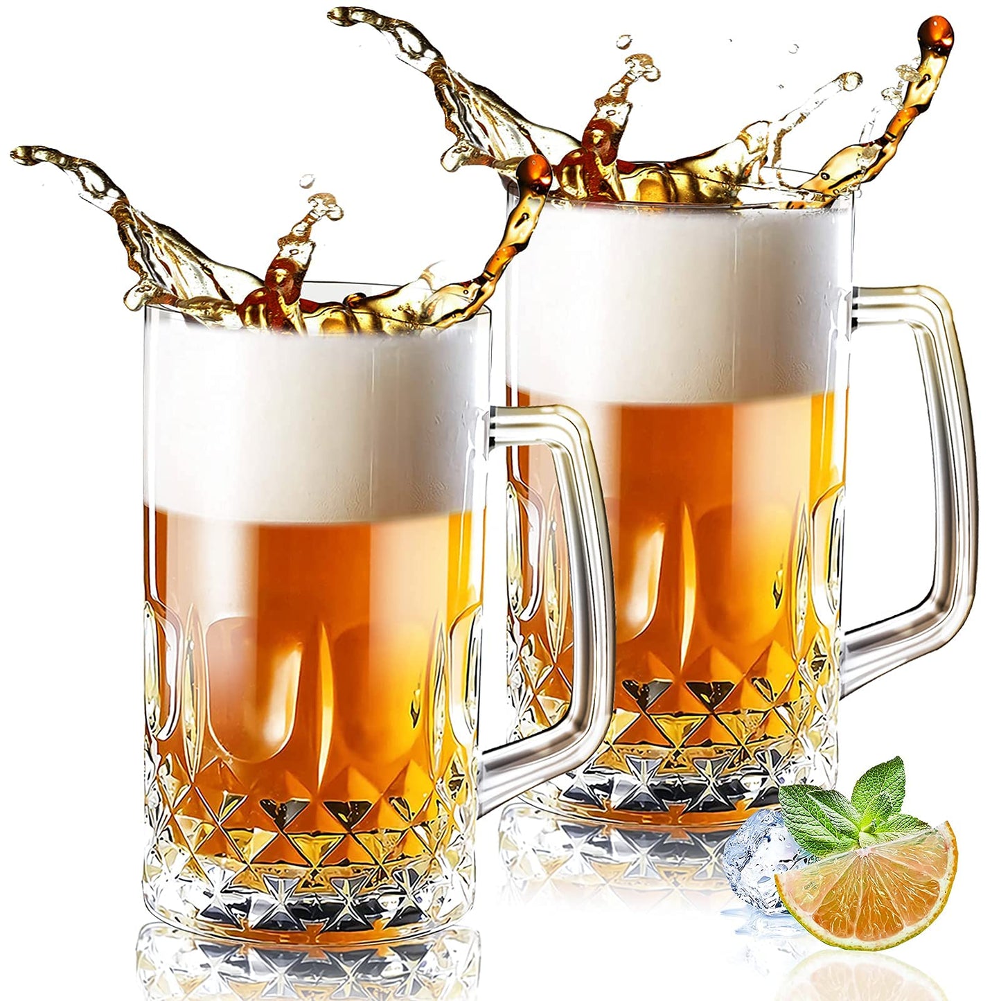 20 OZ Beer Stein Mugs, German Clear Large Tall Beer Glasses With Handle for Men, Set of 2