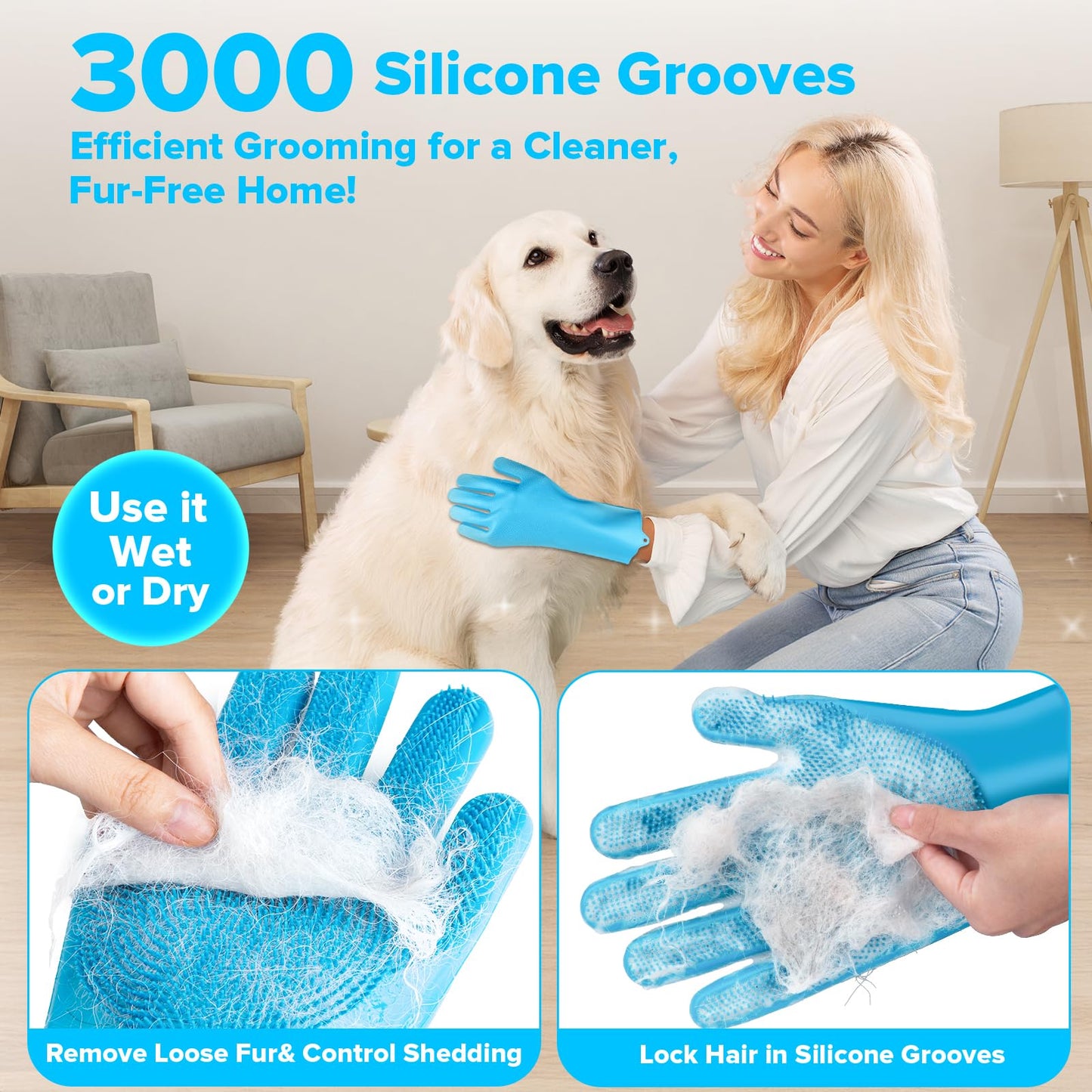 6PCS Pet Grooming Kit for Dogs,Cats and Horses | Dog Washing Gloves | Dog Bath Brush | Dog Bath Gloves | Dog Shampoo Brush | Pet Grooming Gloves | Dog Bath Supplies