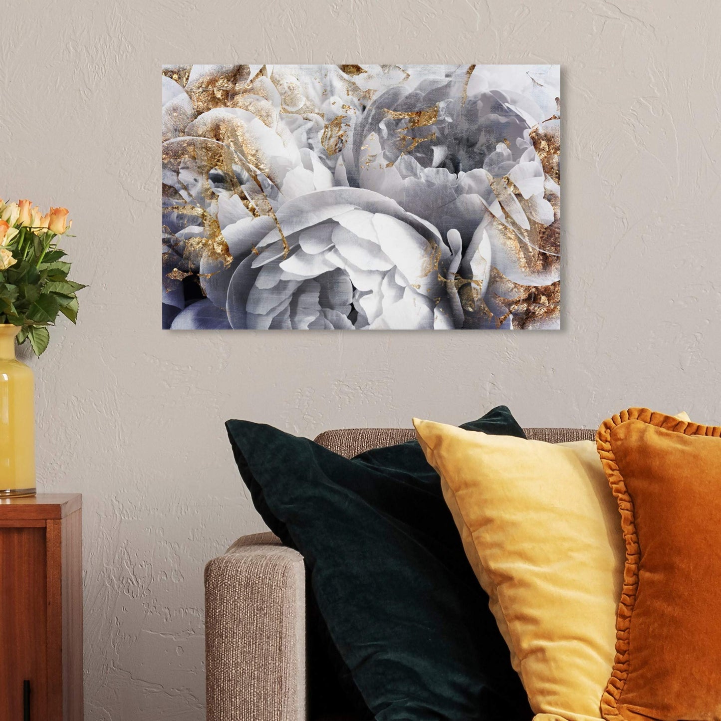 The Oliver Gal Artist Co. Floral and Botanical Wall Art Canvas Prints 'Her Peony Garden' Home Décor, 15" x 10", Gold, White