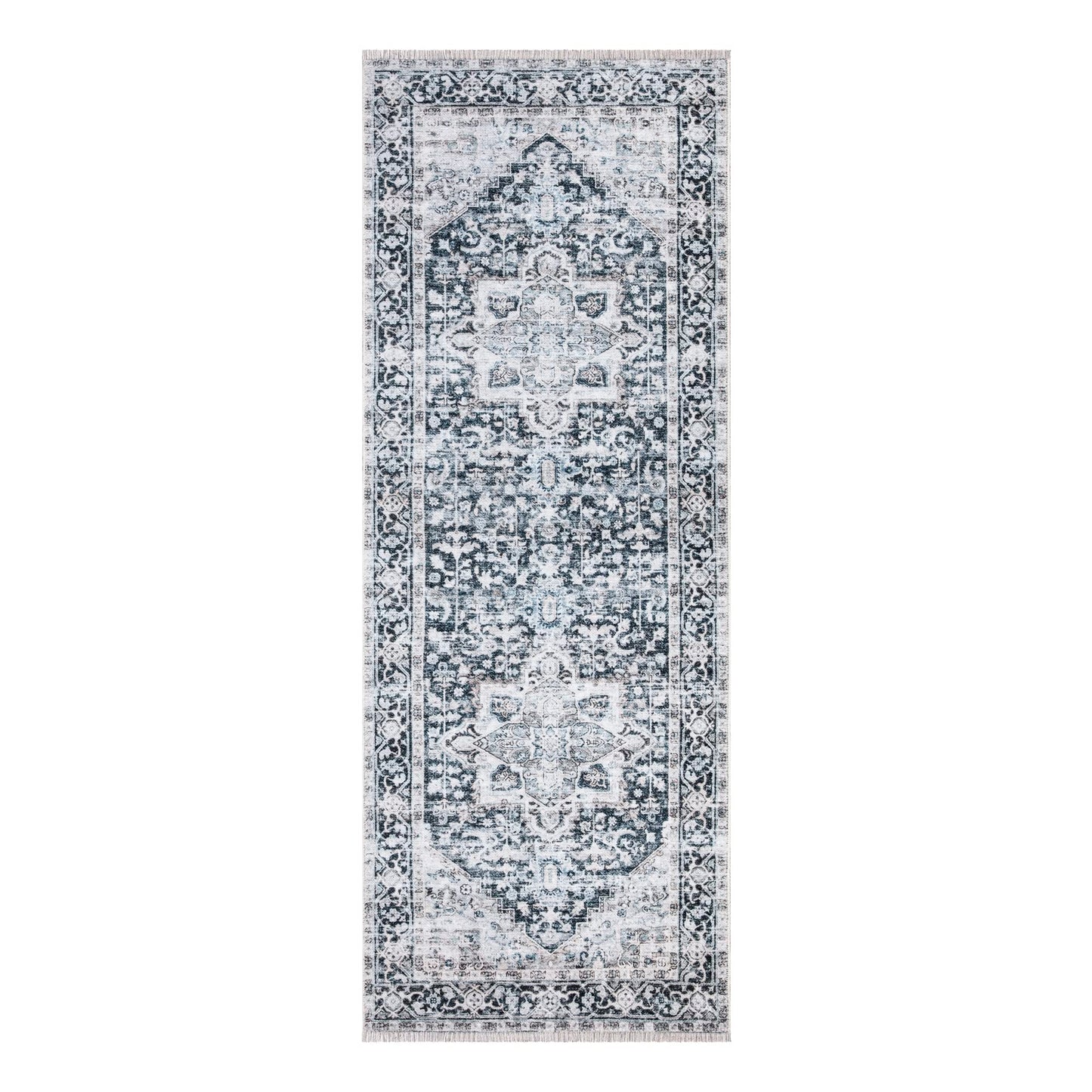 Tapis lavable antidérapant Bloom Rugs Caria 4x6 - Tapis traditionnel bleu pour salon, chambre, salle à manger et cuisine - Taille exacte : 4' x 6' 