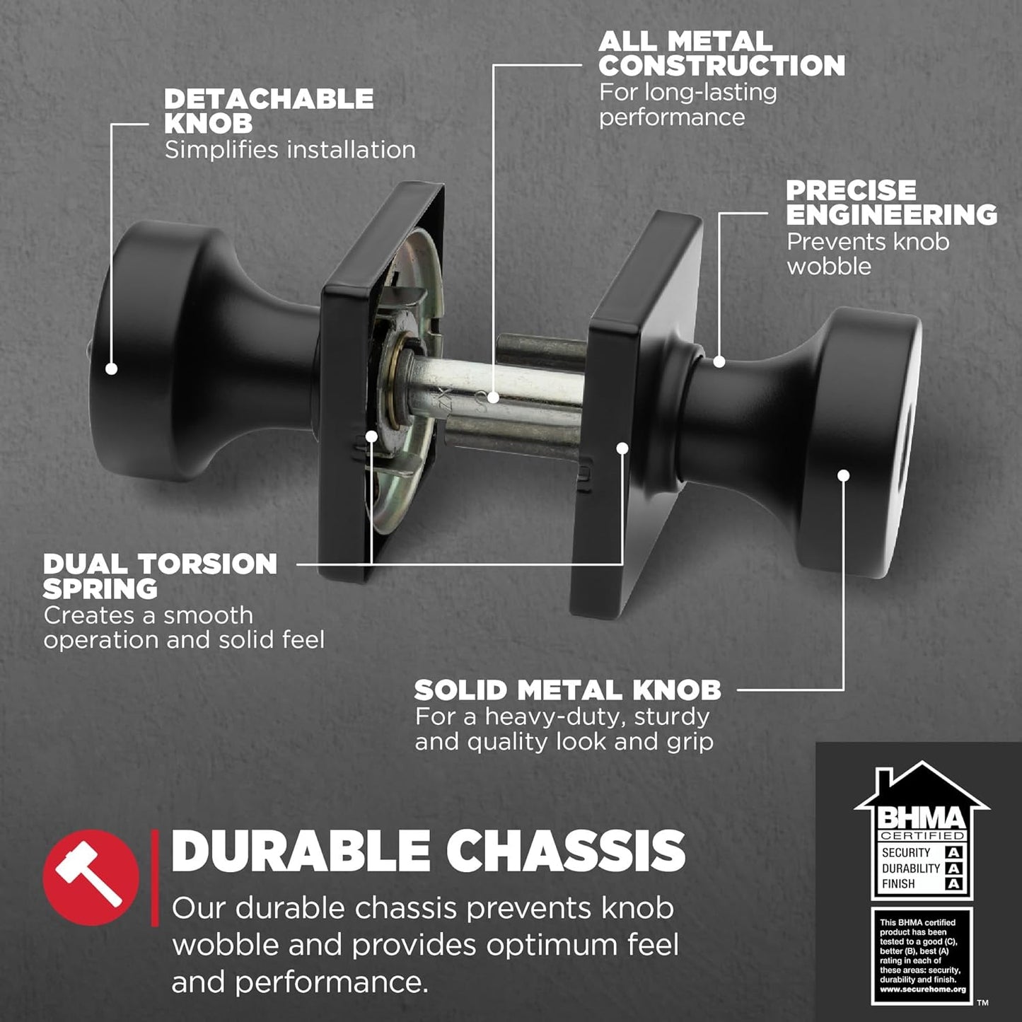 Entry Door Knob with Lock and Key, Keyed Exterior Door Handle with SmartKey Rekey Security, Pick Resistant