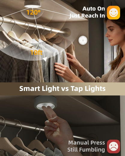 EZVALO 8 Pack Motion Sensor Closet Lights, 1200mAh Rechargeable LED Night Lights, Under Cabinet Lights, Puck Light, Dimmable, 3 Color Temps, Magnetic, Stick on for Kitchen, Stairs, Bathroom