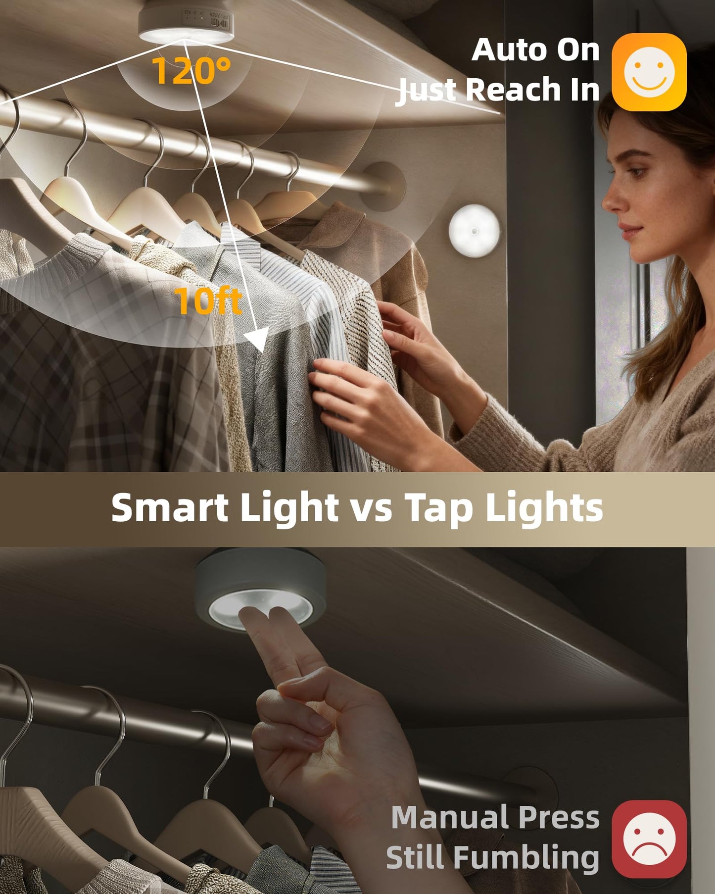 EZVALO 8 Pack Motion Sensor Closet Lights, 1200mAh Rechargeable LED Night Lights, Under Cabinet Lights, Puck Light, Dimmable, 3 Color Temps, Magnetic, Stick on for Kitchen, Stairs, Bathroom