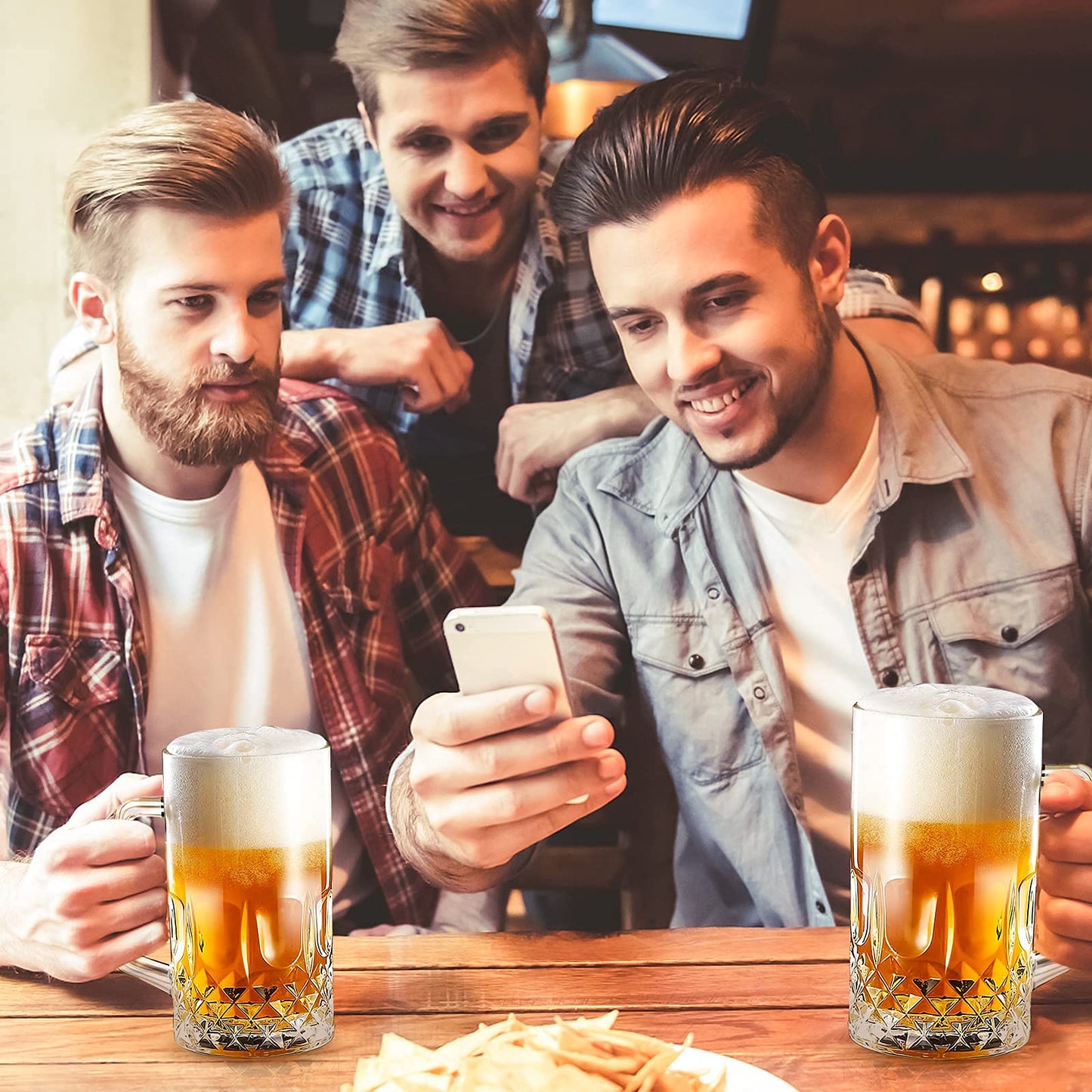 Chopes à bière de 20 oz, grands verres à bière allemands transparents avec poignée pour hommes, lot de 2 